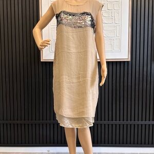 Ports 1961 Beige Dress with Sequin Accent